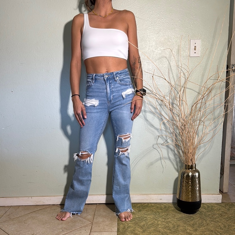 American Eagle Outfitters Light Blue Distressed Flare Jeans